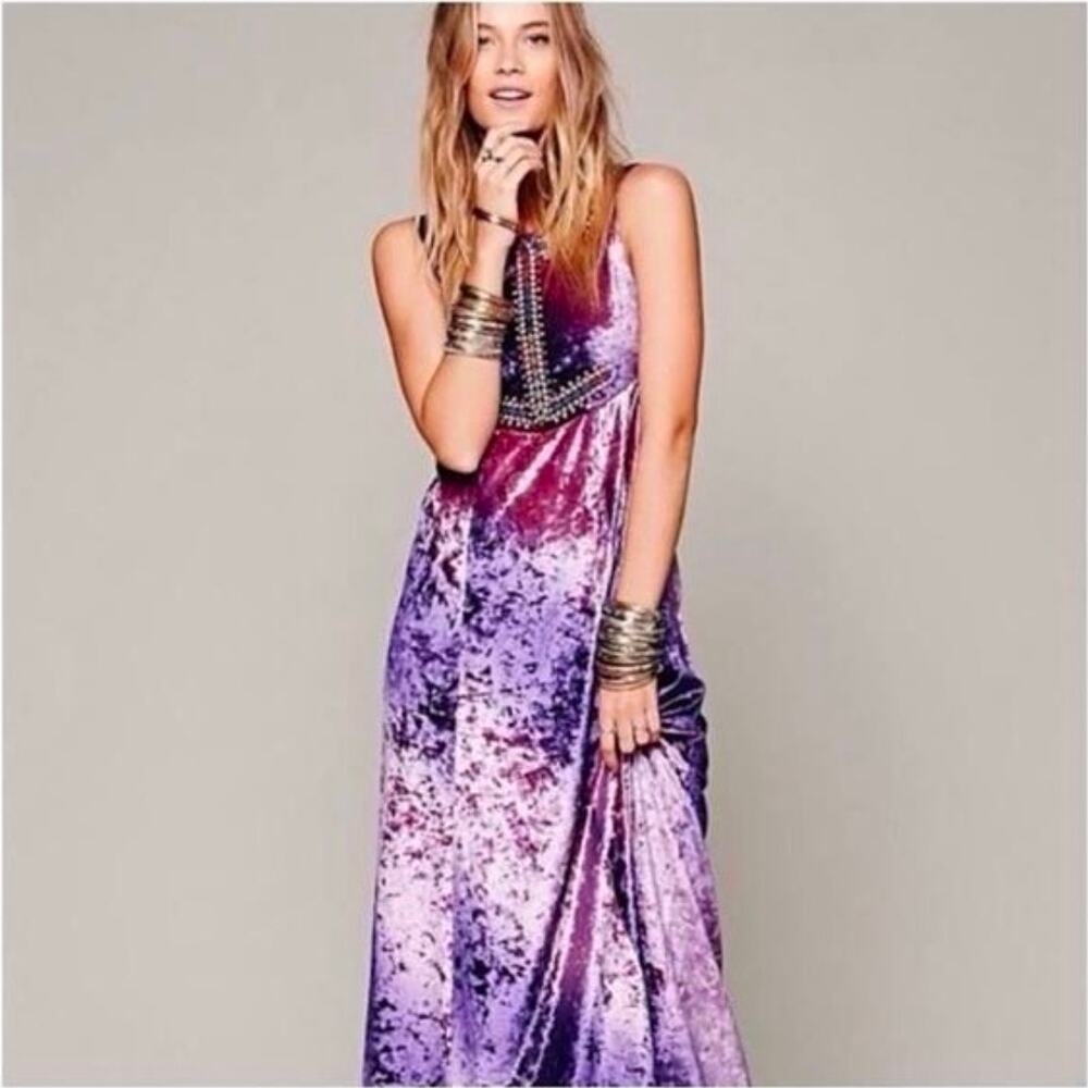 Free People $228 Reversible Chameleon Maxi Velvet Dress - Picture 13 of 13